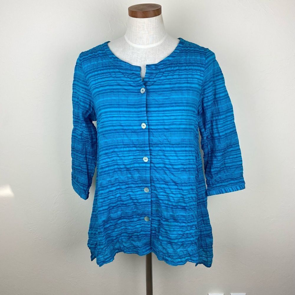 Habitat Ruffle Striped Button-Up Top - Blue